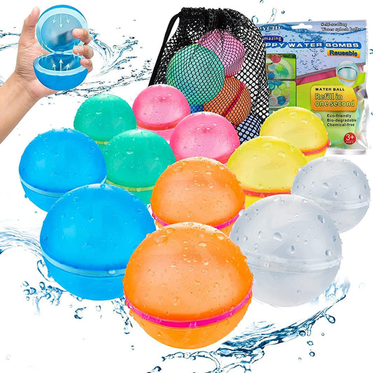 12 PCS Reusable Water Balloons, Refillable Magnetic Water Balls for Outdoor Games, Self Sealing Water Splash Bomb Quick Fill for